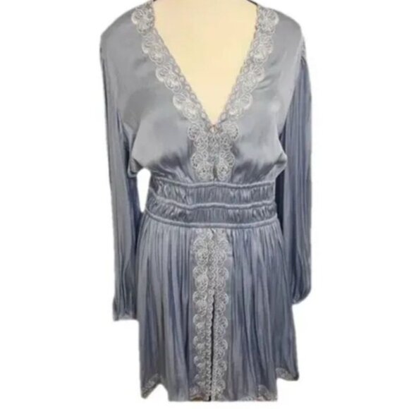 Lovestitch Womens Long Sleeve Embroidered Lace Trim Dress Light blue Polyester S - Picture 9 of 13